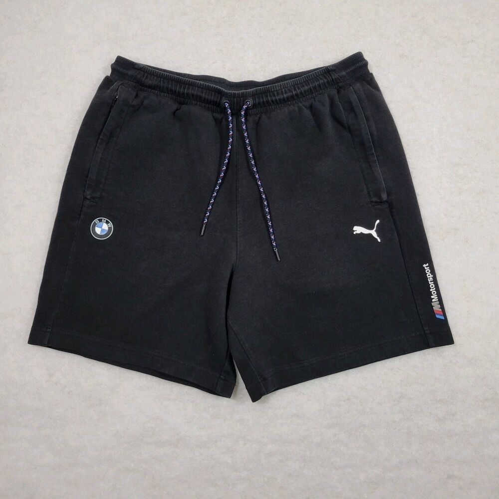 BMW Motorsport Puma Shorts Mens Sz M Black Drawstring Heavyweight Lounge (3111)